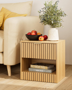 Table de <span class=keywords><strong>chevet</strong></span> moderne en chêne avec tiroir et étagère ouverte, petite table de <span class=keywords><strong>chevet</strong></span> design <span class=keywords><strong>cube</strong></span>, table d'appoint fine pour chambre à coucher et salon - Product Image 3