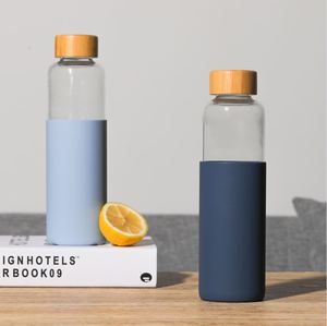 Leak Proof Glass Water Bottle Travel Water Bottle Custom Glass Aqua Water Bottle With Silicone Sleeve and <b>Bamboo</b> Lid - Product Image 5