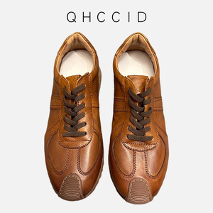Retro Brown <b>Leather</b> <b>Sneakers</b> Men's Low Heel Lace-Up Casual Sports Shoes Breathable Lightweight Daily Wear - Product Image 3