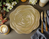 Assiette de service élégante de style européen de haute qualité, design or rose scintillant, 13 pouces, en PP, pour mariage, fête, banquet