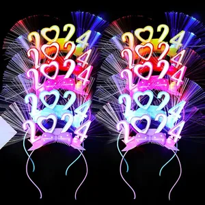 2024 Happy New Year Crown Headband New Year'S Decoration Christmas Gift Light Up Headwear Hair Party Supplies Accessories