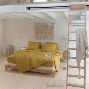 Juego de ropa de cama de lino tamaño personalizado King 100% Lino lavado a la piedra en amarillo musgo uso doméstico con técnicas de costura - Product Image 1