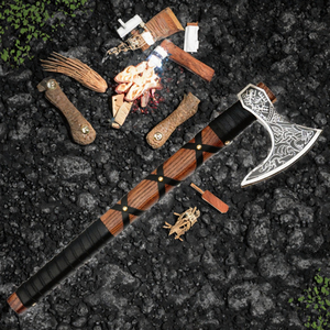 Thewizcrafts Hache Viking Ragner, Hachette Tactique de Survie pour l'Extérieur, Manche en Bois de Rose, Double Lame, Tête en Acier, Outil Multifonction DIY - Product Image 3