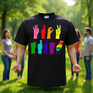 Camiseta Lgbtq con diseño de manos arcoíris en lenguaje de señas, unisex, talla mediana para adultos - Product Image 3