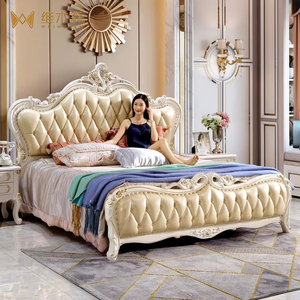 Letto Matrimoniale da 1,8m in Stile Europeo in Legno Massello e Pelle per Camera da Letto Padronale o Matrimonio Set Arredamento Camera da <span class=keywords><strong>Principessa</strong></span> Stile Jane Europeo - Product Image 1