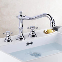 Robinet Mitigeur de Lavabo Moderne Rétro en Cuivre Massif, 3 Poignées, 3 Trous, Montage sur Plateau, Finition Polie, Valve en Céramique