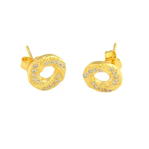 New design dubai gold stud earrings girl's fashion gold plated color zircon earrings