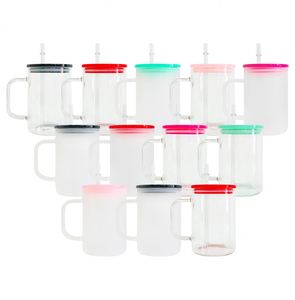Mug de camping transparent personnalisé avec logo, 17 oz, vierge pour sublimation, avec couvercle en plastique coloré pour transfert thermique par revêtement. - Product Image 1
