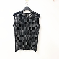 Haut ample grande taille à col rond en maille géométrique à manches courtes, motif résille, respirant, élégant, tendance, unisexe, style streetwear