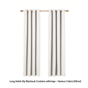 Cortinas Opacas Largas Estilo Hotel con Anillas Plateadas, Material de Poliéster, Instalación en Techo, Apertura Izquierda y Derecha - Product Image 1