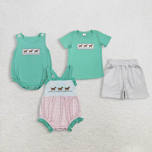 Ensemble de vêtements verts brodés pour bébés garçons, tenues d'été pour enfants - Product Image 1