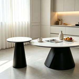 Ensemble de table à manger ovale moderne avec plateau en marbre, design minimaliste, base en métal noir, meubles pour la maison - Product Image 2