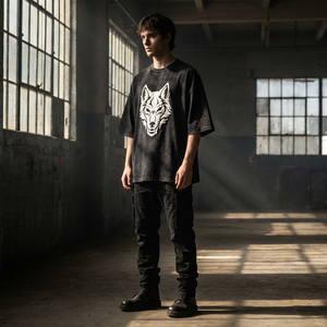 T-Shirt Oversize Personalizzata con Grafica per <span class=keywords><strong>Uomo</strong></span>, 280GSM Cotone Pesante, Lavaggio Acido, Spalle Scese, Stile Streetwear, Vendita all'Ingrosso OEM - Product Image 4