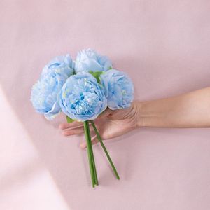 Bouquet de pivoines artificielles CallaFloral, 5 têtes, bleu vert, fleurs artificielles réalistes pour mariage, décoration de la maison - Product Image 2