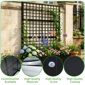 Black Rectangular Heavy Duty Metal Raised Garden Bed 2-in-1 Customizable Lattice <b>Trellis</b> & Privacy Screen Plant Box for Garden - Product Image 2
