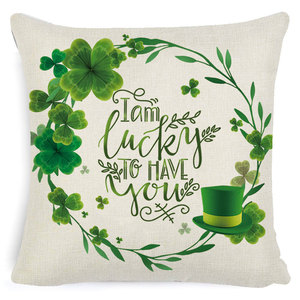 Cotton Linen <b>Cushion</b> Cover Square Sham With Shamrock Charm Pattern <b>For</b> Home Decor St Patrick's Day Pillowcase Washable - Product Image 4
