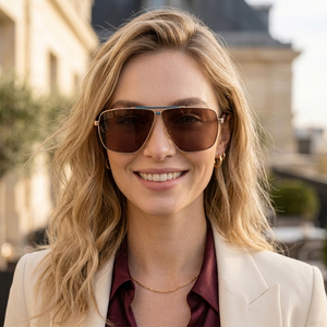 Gafas de sol de <span class=keywords><strong>aviador</strong></span> vintage de metal con doble barra para mujer, montura delgada dorada, lentes degradadas, elegantes, para oficina, exteriores, protección UV. - Product Image 4