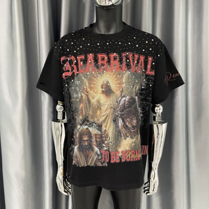 Áo thun oversized chất liệu 100% cotton dày dặn, in kỹ thuật số, họa tiết phai màu nắng, giặt acid, đính đá, kiểu dáng cũ kỹ - Product Image 1