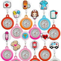 Montre d'infirmière rétractable de style médical avec un design mignon d'animaux de dessin animé, en plastique et en verre, bracelet extensible fait à la main pour les étudiants
