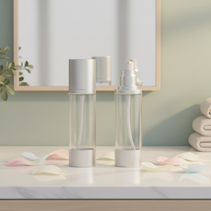 Envase Cosmético Plateado de 100 ml con Pulverizador, Botella Airless con Materiales SAN/ALU, Impresión Serigrafiada OEM - Product Image 1