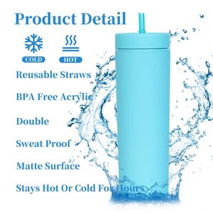 Custom logo 16oz Double Wall Cold Tumblr Acrylic Cup Matte Tumbler Plastic Lids and <b>with</b> <b>Straw</b> - Product Image 4