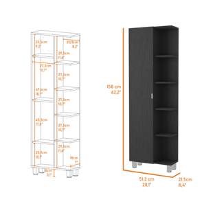 Gabinete de lino negro DB Urano con cuatro estantes interiores y cinco estantes externos Estantes de baño con espejo - Product Image 3