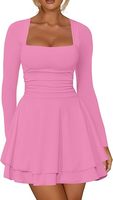 Robe mini élégante pour femme à col carré et jupe à volants, avec logo personnalisable, style corset, manches courtes, tissée numérique, pour usage quotidien et occasions spéciales