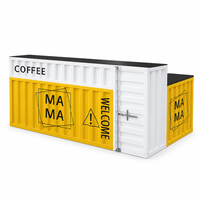 Comptoir de service de style conteneur avec combinaison d'armoires de rangement et étagères de présentation pour café, restaurant et espace commercial