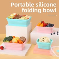 Boîte à lunch carrée pliable en silicone de qualité alimentaire, compatible micro-ondes, pour camping, assiette de dîner, boîte bento, boîte de rangement pour réfrigérateur