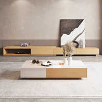 Table basse en dalle de granit avec design de couleur assortie, sans peinture, meuble TV rectangulaire de style rustique moderne