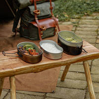 Boîte à lunch et récipient alimentaire portable 3-en-1 ultraléger en aluminium pour camping, accessoires de pique-nique, ensemble de vaisselle double couche