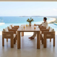 Muebles de Patio de Lujo para el Borde de la Piscina, Mesa de Comedor de Madera de Teca Resistente para 8 Personas, Sillón de Mimbre, OEM