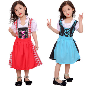Girls Bavarian Traditional Dirndl <b>Dress</b> Red Blue Stage Performance Dance Costume Spandex Kids Folkwear - Product Image 1
