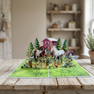 Farm Animal Pop-Up Card 3D Paper <b>Craft</b> <b>Die</b>-Cut Design With Horses Chickens Dogs Red Barn Scene Home Decoration - Product Image 5