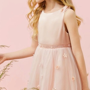 Boutique Girl Sweet Dress Flor hecha a mano Sin mangas Pink Mesh Niños Vestidos Niña Ropa 11-12 Lush Frock para niños - Product Image 3