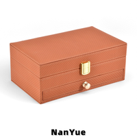 Boîte à bijoux en cuir PU à 2 étages avec miroir et tiroir, grande capacité, pour colliers, bracelets, bagues, boucles d'oreilles, étui de rangement, logo personnalisé