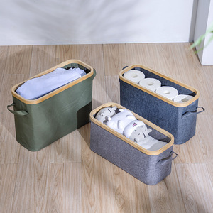 Panier à linge en tissu, organisateur de vêtements, panier de rangement rectangulaire portable en toile grise pour vêtements - Product Image 2