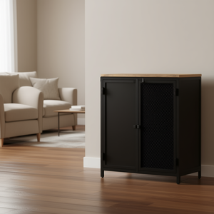 ตู้ข้างไม้มะม่วงสีดำ ขนาด 23.6x13.8x30.7 นิ้ว สไตล์อินดัสเทรียลโมเดิร์น สำหรับห้องนั่งเล่น เฟอร์นิเจอร์เก็บของ - Product Image 2