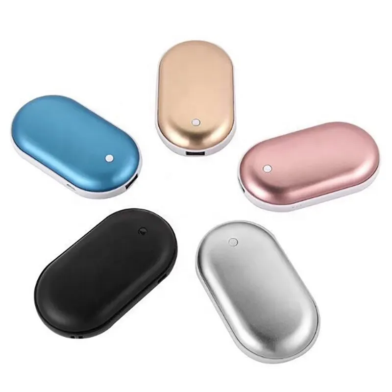 Pebble shape mini USB rechargeable electric hand warmer charging heater aluminum alloy mobile phone charging power supply gift