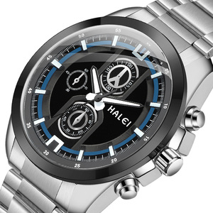 Envío Directo HALEI Reloj Deportivo de Acero Inoxidable para Hombre, 43 mm, Redondo, Analógico, de Cuarzo, Esfera Azul, Resistente al Agua 3 BAR, Movimiento Japonés - Product Image 3