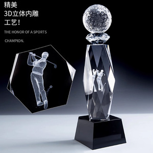 Crystal Golf <b>Trophy</b> 3D Laser <b>Engraved</b> With Golfer Figure For Sports Awards And Champions - Product Image 1