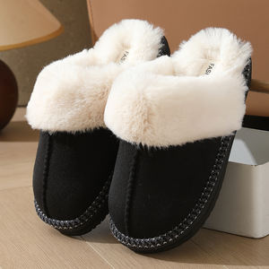 Chaussons d'hiver chauds en fourrure pour femme, pantoufles de luxe en peluche pour couple, chaussures d'intérieur en coton à talons plats, pantoufles moelleuses - Product Image 4