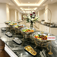 Ensemble de chauffe-plats de luxe en acier inoxydable argenté, 6L, avec options de chauffage au gaz/carburant, style moderne pour hôtel