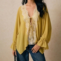 Chemisiers tendance pour femmes, mode été, boutique, dentelle asymétrique, décontractés, amples, manches longues, transparents, chemises chics pour femmes