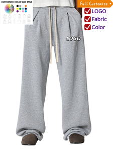 <span class=keywords><strong>Pantaloni</strong></span> da Lavoro da Uomo in Felpa di Cotone Pesante 380G, 100% Cotone French Terry, <span class=keywords><strong>con</strong></span> Doppia Ginocchiera e Pieghe, Gamba Larga, Prezzo di Fabbrica, Casual - Product Image 1
