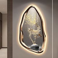 Décoration murale moderne : Tableau en porcelaine cristalline avec motif cerf et bande LED, sans cadre, étanche, pour fond de canapé