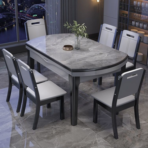 Ensemble multifonctionnel <span class=keywords><strong>table</strong></span> à manger et chaises rondes en dalle de roche pour le salon, simple et pliable, <span class=keywords><strong>table</strong></span> à manger en marbre - Product Image 1