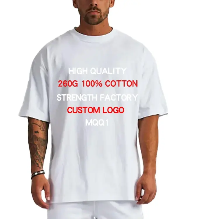 Em branco Heavy Weight T Shirt Impressão Logotipo Personalizado 100% Algodão 260Gsm T-Shirt Para Homens Camisas Plain T Impresso Branco Preto T Shirt