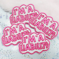 Patch Y2K Cloud 3 " Broderie Pailletée 'I'm a Liability' Applique Personnalisée Citations Drôles pour Sacs Cosmétiques et Chapeaux