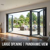 Puerta Batiente de Cuatro Paneles con Marco de Carbón para Patio Familiar, Riel Deslizante Suave y Vidrio Templado Doble para Dormitorio o Escuela